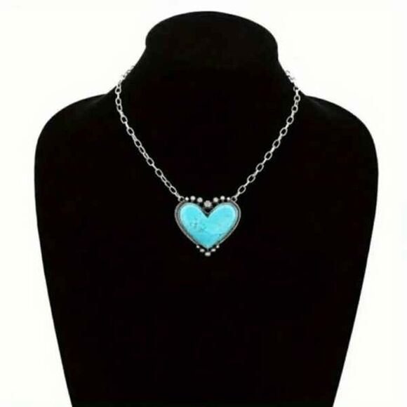 Western Boho Turquoise Heart Pendant Necklace - Picture 8 of 8